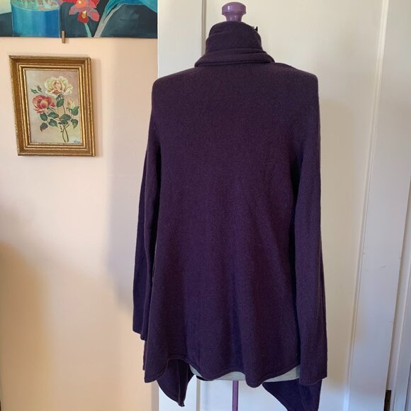 CASHMERE Longline Cardigan M Dark Purple Waterfall Open Front Draped Lagenlook - Picture 3 of 5